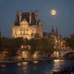 image for [OC] A magical night in Paris, with the full moon illuminating the Louvre and the Seine.