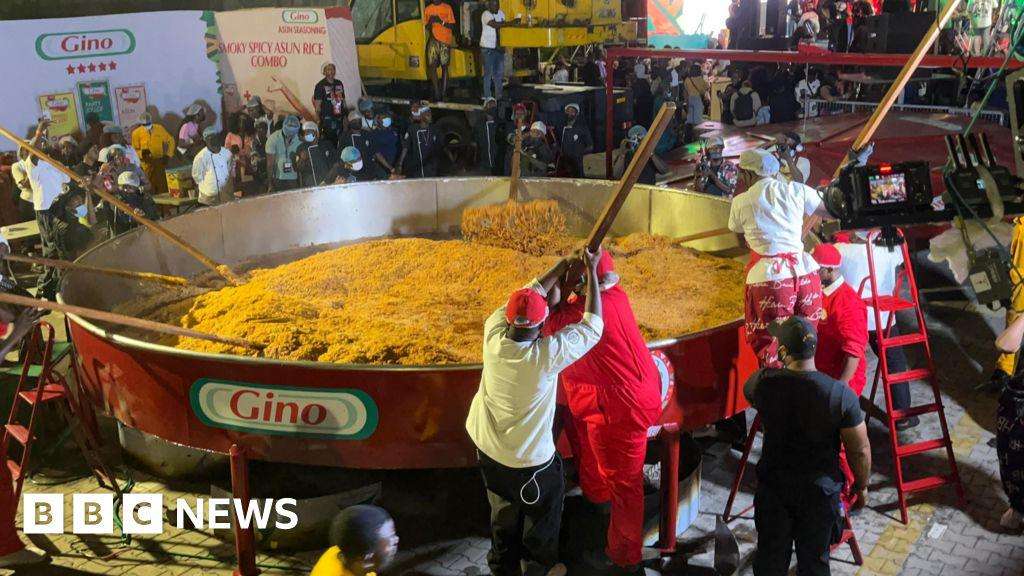image for Hilda Baci: Pot breaks as Nigerian chef attempts to cook largest jollof rice dish