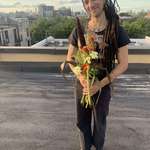image for My bf with a bouquet I made for his bday