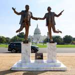 image for OC: A statue depicting President Trump and Jeffrey Epstein holding hands near the U.S. Capitol.