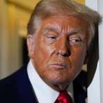 image for Trump talks to reporters with a disturbingly orange face after attending Kirk memorial on 9/21/25 AP