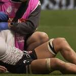 image for Canadian player Caroline Crossley with a calf cramp at the Women's Rugby World Cup