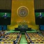 image for Israeli speech at the UNGA with more than half the hall empty due to delegations leaving .