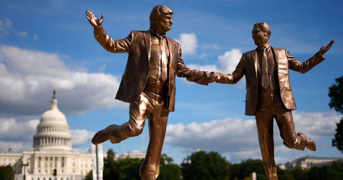 image for Statue of Trump and Epstein holding hands returns to the National Mall
