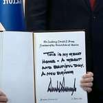 image for Is it me or has Trump written “biginning” in the Knesset visitor book