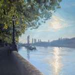 image for My oil painting of a blinding summer sunrise over the river Thames in London