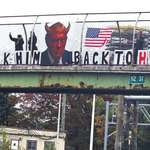 image for [OC] HONK HIM BACK TO HELL - Over Long Island Expressway in Queens, NYC - Forest Hills Indivisible