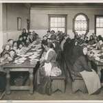 image for Immigrants being served a free meal at Ellis Island, circa 1905