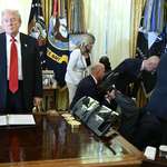 image for OC: Trump looks on after a man fainted during an announcement in the Oval Office