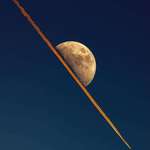 image for [OC] when a jet's contrail lined up perfectly with the moon.