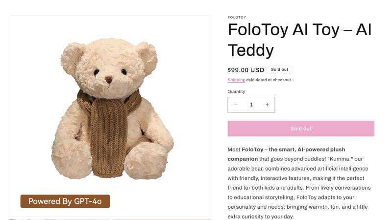 image for Sales of AI-enabled teddy bear suspended after it gave advice on BDSM sex and where to find knives