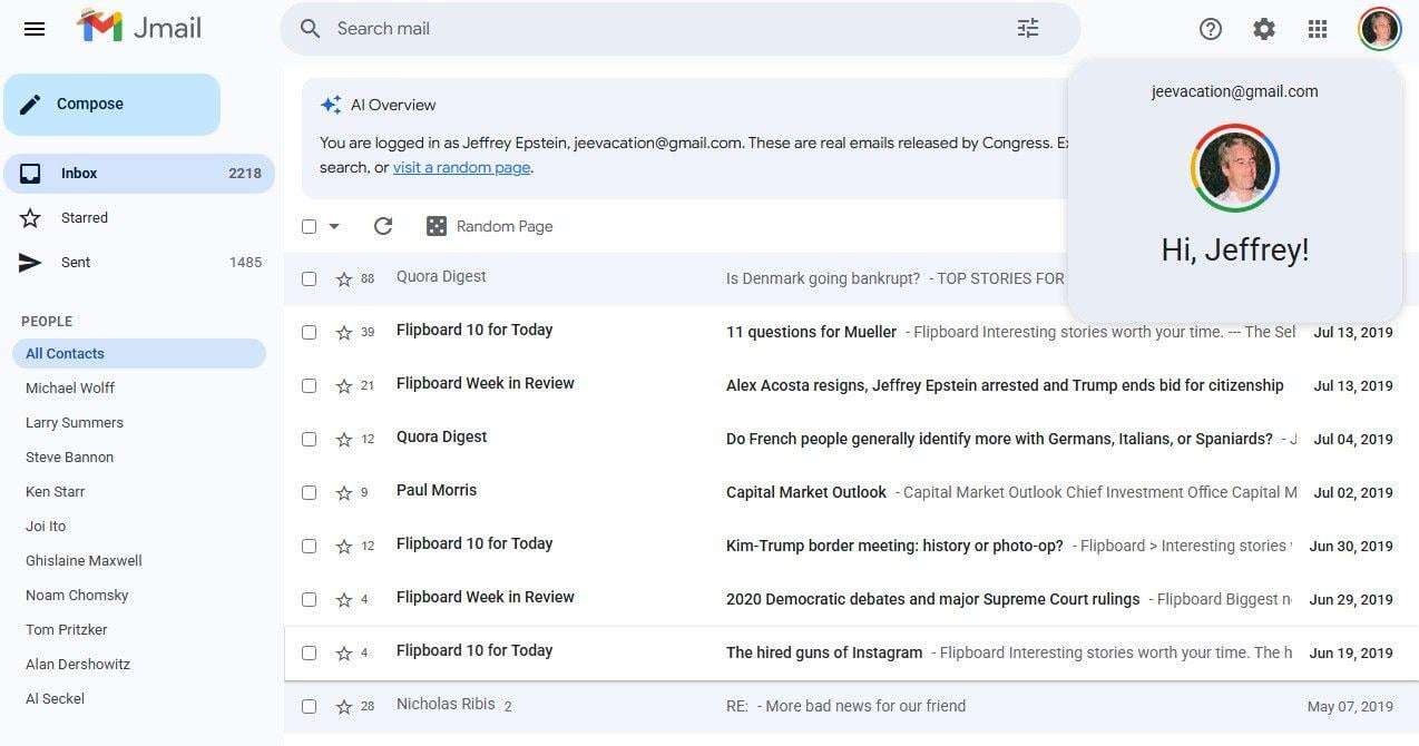 image for 'We cloned Gmail, except you're logged in as Epstein and can see his emails' is the most impressively cursed tech project of the year