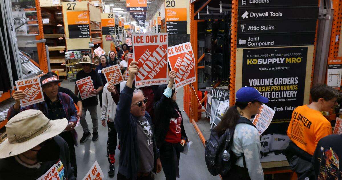 image for Day laborer organizers protest Home Depot, pressuring it to “scrape ICE out of their stores.”
