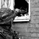 image for "The Last Drop"by Ojack M York, Sharing water with a dying flower in a bombed house at the frontline