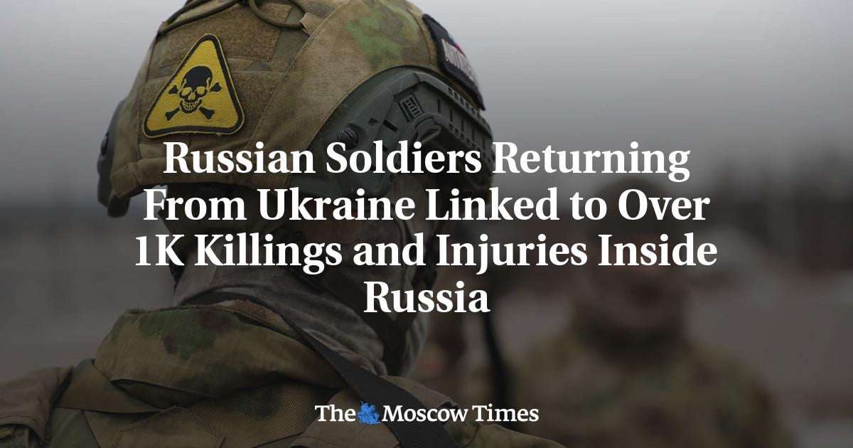 image for Russian Soldiers Returning From Ukraine Linked to Over 1K Killings and Injuries Inside Russia