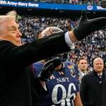image for Donald Trump "flipping" the coin at the Army-Navy game