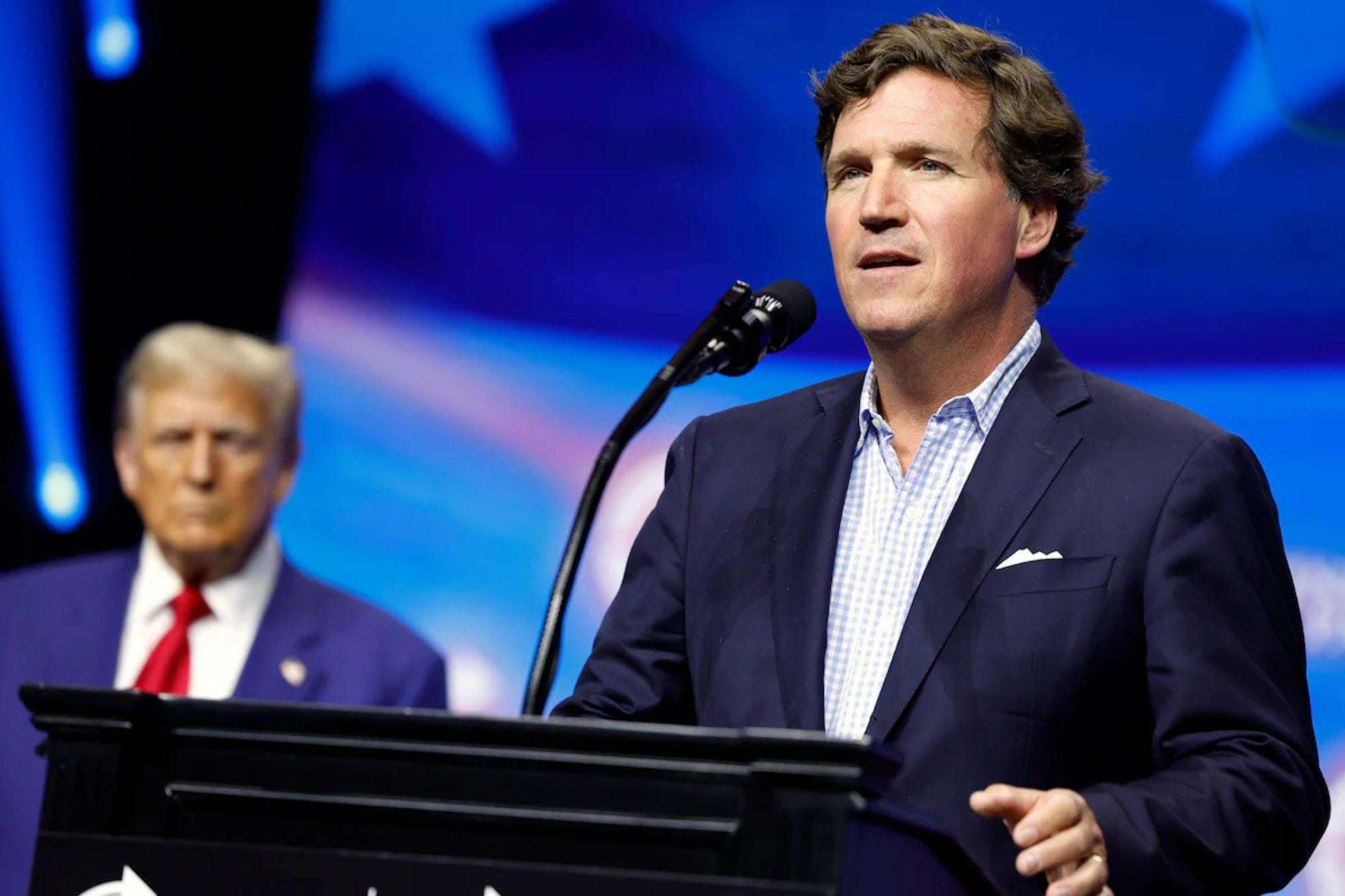 image for Tucker Carlson Claims Trump Plans to Announce War During Address to Nation
