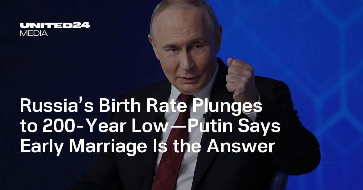 image for Russia’s Birth Rate Plunges to 200-Year Low—Putin Says Early Marriage Is the Answer — UNITED24 Media