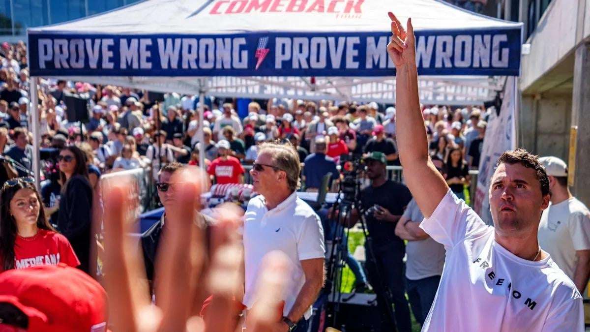 image for Charlie Kirk Fans Are Snapping Selfies in Replica Death Tent