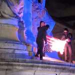 image for Demonstrators set fire to United States flag in Paris, against USA Kidnapping Maduro.