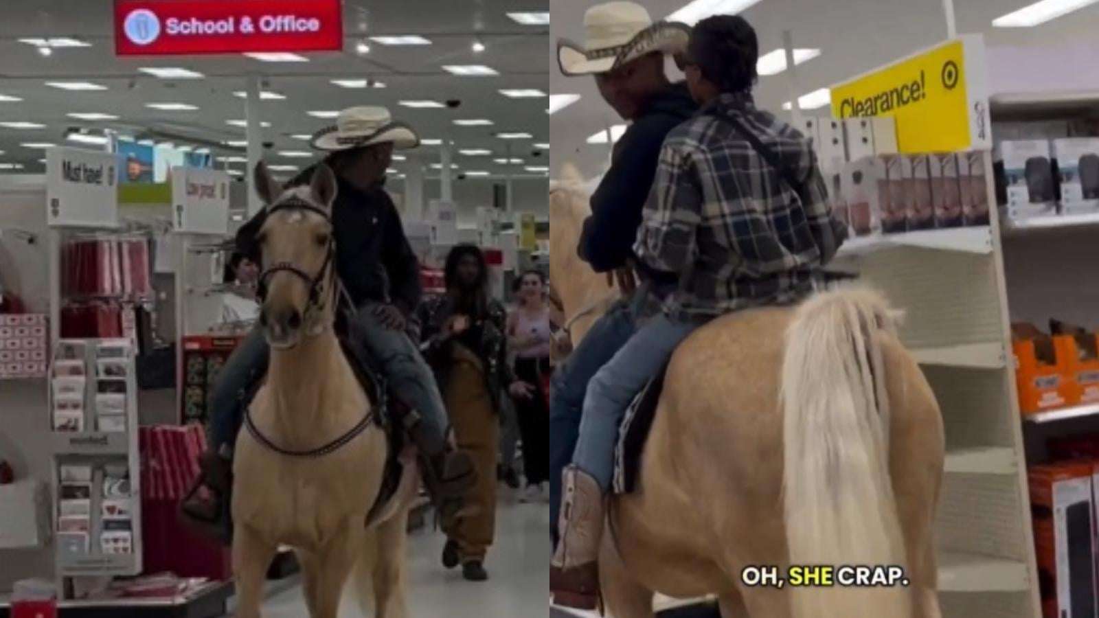 image for Man rides horse through Target, grosses out shoppers as it poops on floor