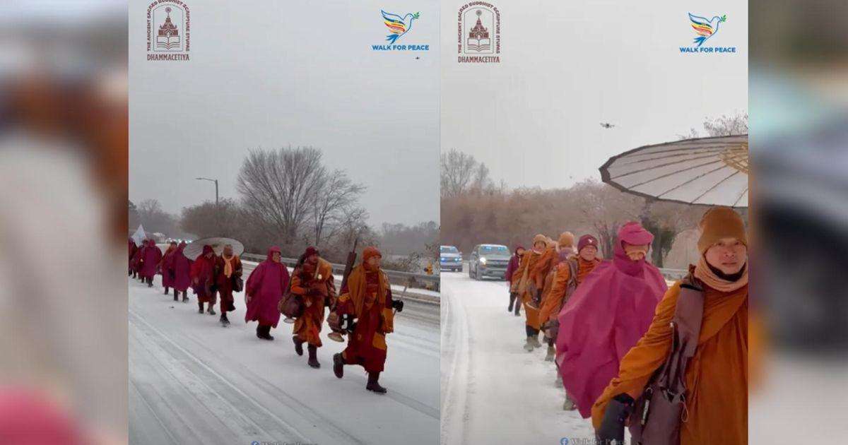 image for 'This is why we walk': Monks brave snow, sleet while making way out of Wake County