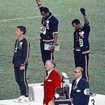 image for American athletes Tommie Smith and John Carlos on the podium at the 1968 Olympic Games.