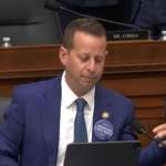 image for Rep Jared Moskowitz wears a “Justice for Cricket!” Pin as he questions former DHS Sec Kristi Noem