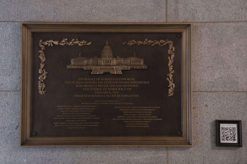 image for Jan. 6 plaque honoring police officers is now displayed at the Capitol after a 3-year delay