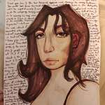 image for Daughter's [13] self portrait. The text in the background is from The Jungle.