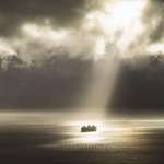 image for Puget Sound ferry passes through a perfectly formed crepuscular ray column (OC)