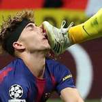 image for Close-up photo of the collision between Barcelona’s Fermin Lopez and Atletico’s Juan Musso yesterday