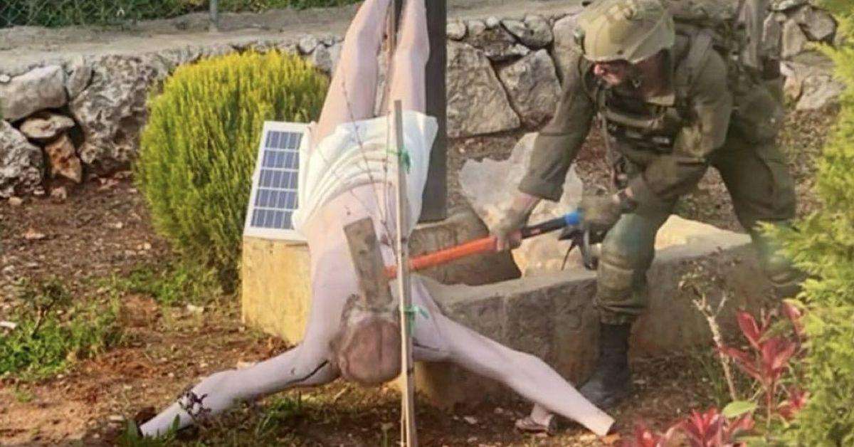 image for Israel news: Israeli Defence Forces IDF confirms photo of soldier smashing a statue of Jesus Christ in Lebanon is real