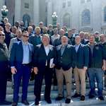 image for Leadership from blue-collar unions pose before advocating for workers at Wisconsin Capitol. (OC)