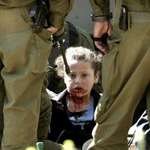 image for 8 year old injured Palestinian girl surrounded by Israeli soldiers. March, 2006
