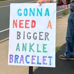 image for Protesters in deep red Rice Lake, WI think ordinary ankle bracelets may not be adequate. (OC)