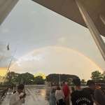 image for Double rainbow appearing front of the Kennedy Center as Trump's name was in process of removal