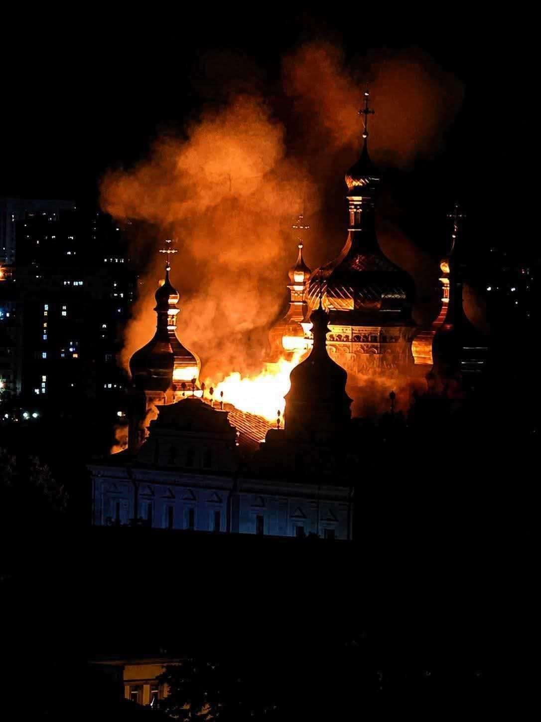 image for Kyiv's historic Pechersk Lavra burns as large-scale Russian strikes kill 5, injure 29 in capital