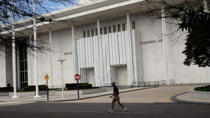 image for Kennedy Center exterior remains covered after Trump’s name is removed