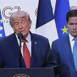 image for U.S. President Donald Trump speaking at the G7 Summit, accompanied by U.S. SOS Marco Rubio