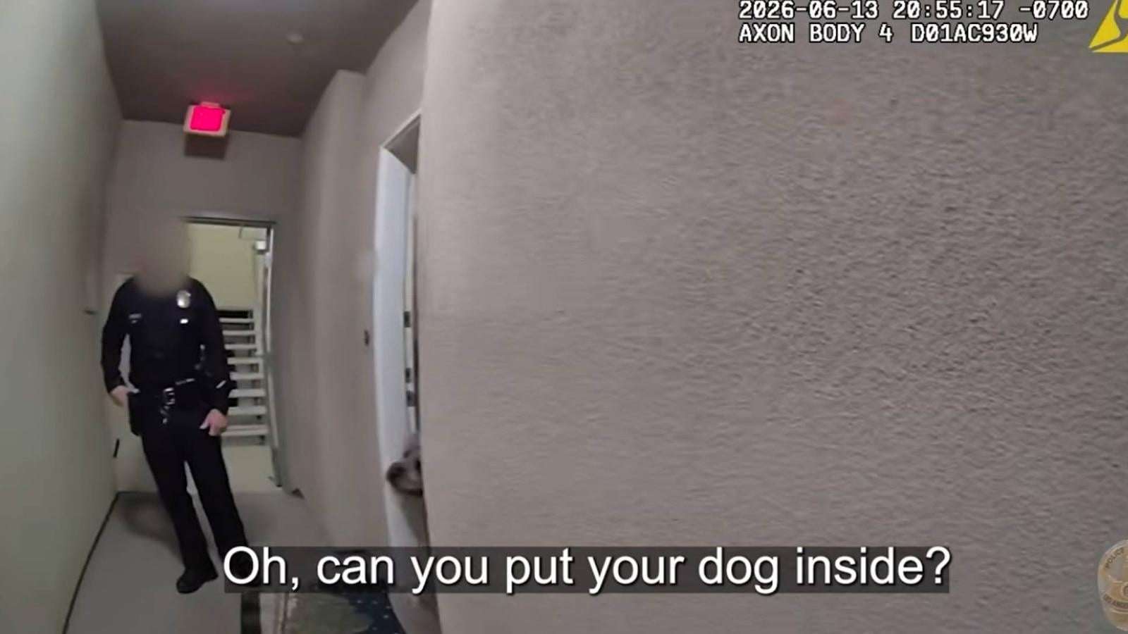image for LAPD releases body camera footage showing officer shooting dog in Knicks shirt after 911 call
