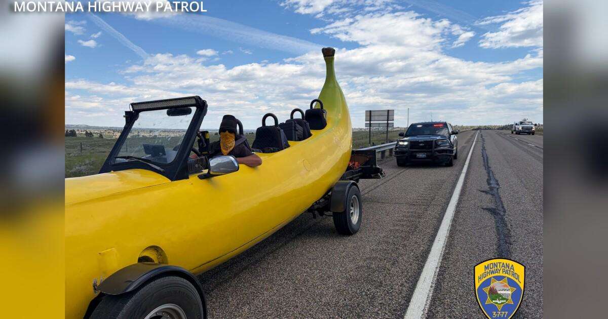 image for 'The world needs more whimsy': Giant banana car draws attention, and a traffic stop, near Billings