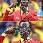 image for Michel Kuka Mboladinga standing still for 90 minutes in silent protest during the FIFA World Cup.