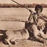 image for An Eritrean man hunting with his lıon. Picture believe to be taken in 1930s.