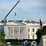 image for [OC] Building wrap over North Portico as White House fortifies front door