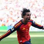 image for Ferran Torres celebrates his game-winning goal. Securing Spain’s second ever World Cup win.