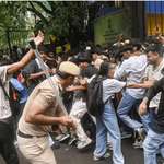 image for A fearless young Indian woman bravely puts herself between police and protesters.