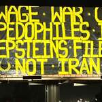 image for Picture of an altered billboard in Ontario, California with an anti-war message (April 2026)