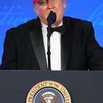 image for Trump sporting a Trump 2028 hat at the White House Correspondents' Dinner