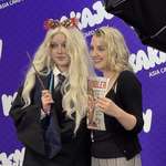image for Evanna Lynch, who played Luna Lovegood in the Harry Potter movies, posing with my friend[OC]